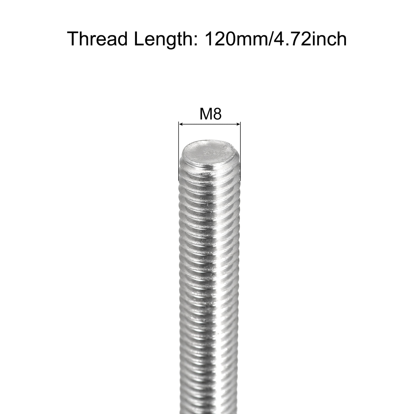 Harfington Vollgewindespindel M8 x 120mm 1,25mm Gewindesteigung 304 Edelstahl Rechtsgewinde Stangenstäbe 3er Pack