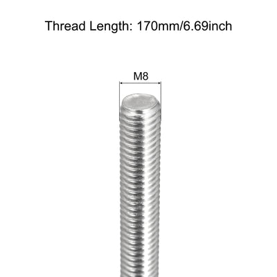 Harfington Fully Threaded Rod M8 x 170mm 1.25mm Pitch 304 Stainless Steel Right Hand 3pcs