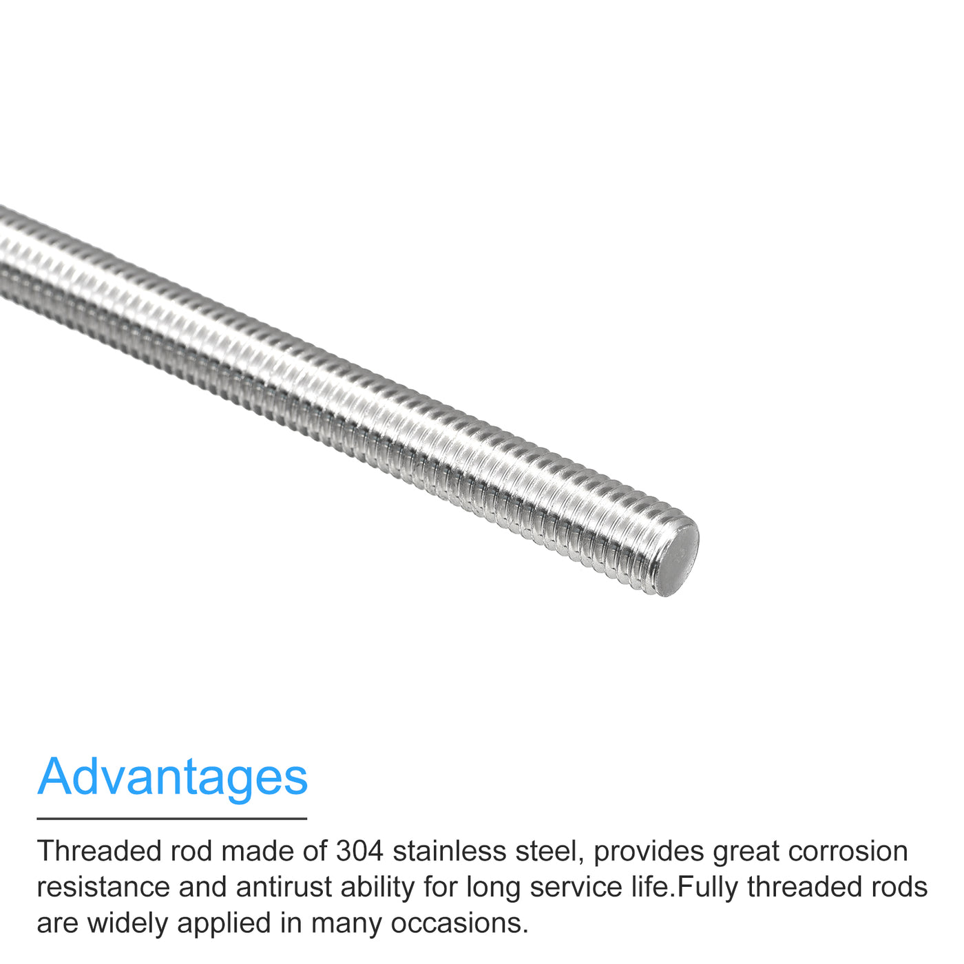 Harfington Fully Threaded Rod M8 x 350mm 1.25mm Pitch 304 Stainless Steel Right Hand 3pcs