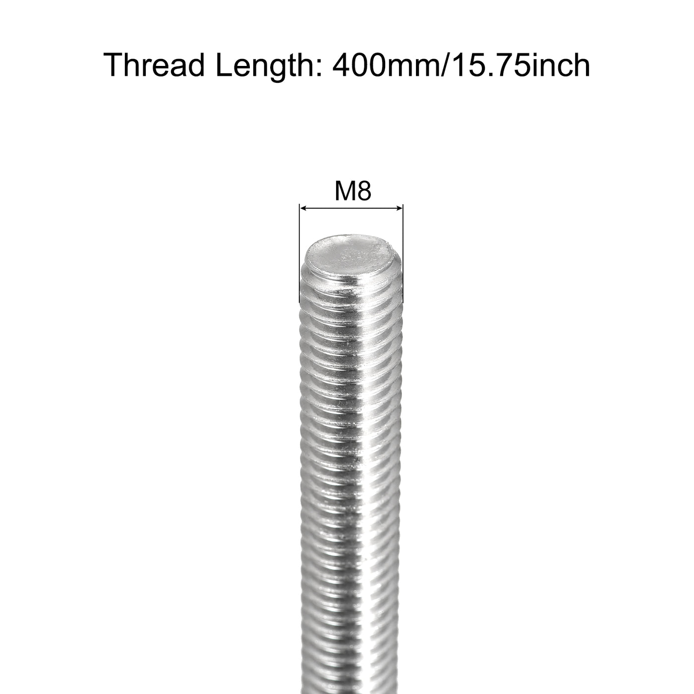 Harfington Fully Threaded Rod M8 x 400mm 1.25mm Pitch 304 Stainless Steel Right Hand 3pcs