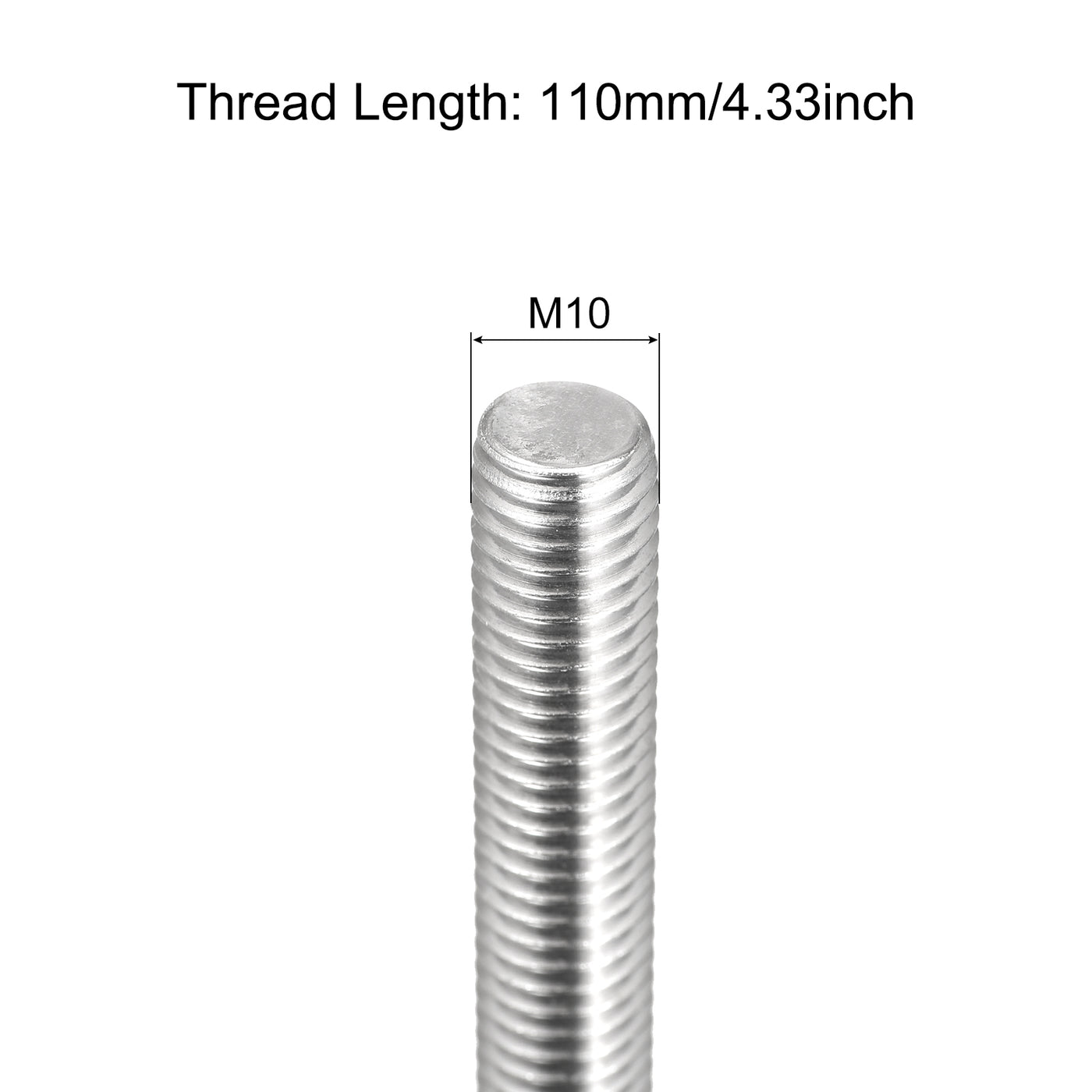 Harfington Fully Threaded Rod M10 x 110mm 1.5mm Pitch 304 Stainless Steel Right Hand 3pcs