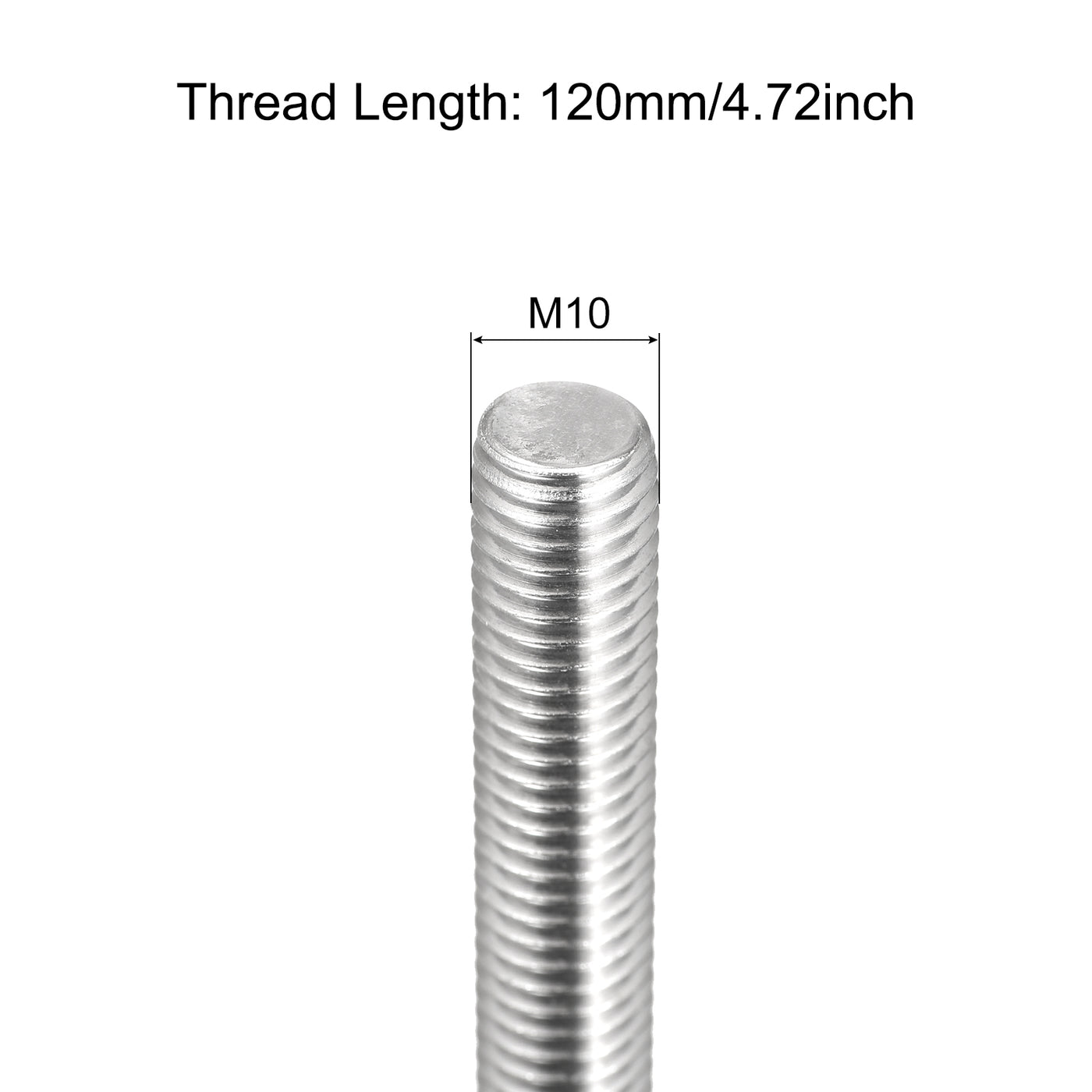 Harfington Fully Threaded Rod M10 x 120mm 1.5mm Pitch 304 Stainless Steel Right Hand 3pcs