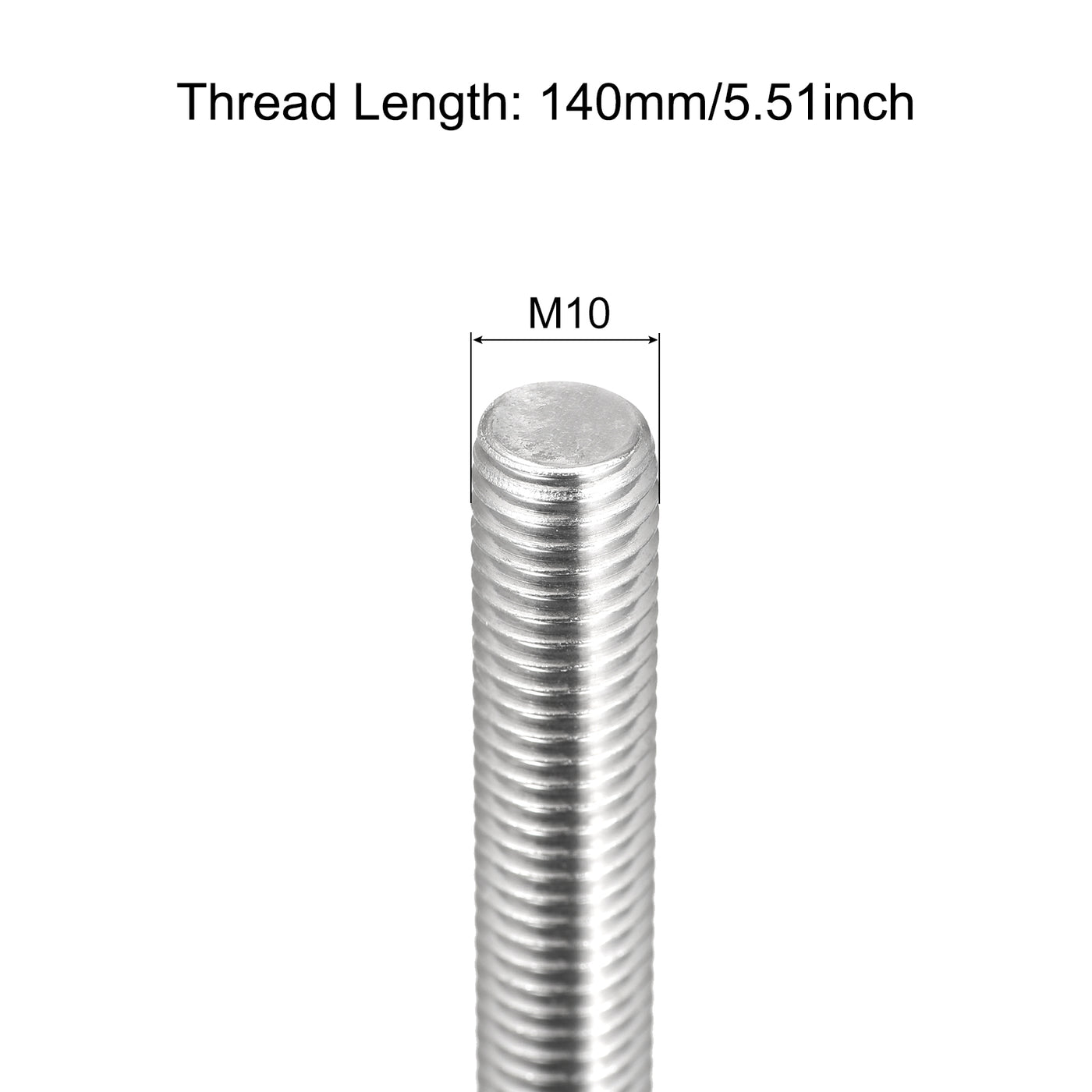 Harfington Fully Threaded Rod M10 x 140mm 1.5mm Pitch 304 Stainless Steel Right Hand 3pcs