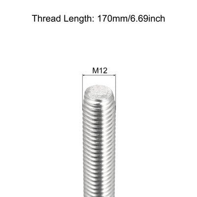 Harfington 3 Stück Gewindestange M12 x 170mm Vollgewindestange 304 Edelstahl V2A Gewindestangen A2 Metrisch Gewindebolzen VA Gewindestab Rechtsgewinde Gewindestift