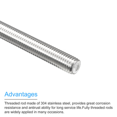 Harfington Fully Threaded Rod M14 x 100mm 2mm Pitch 304 Stainless Steel Right Hand 3pcs