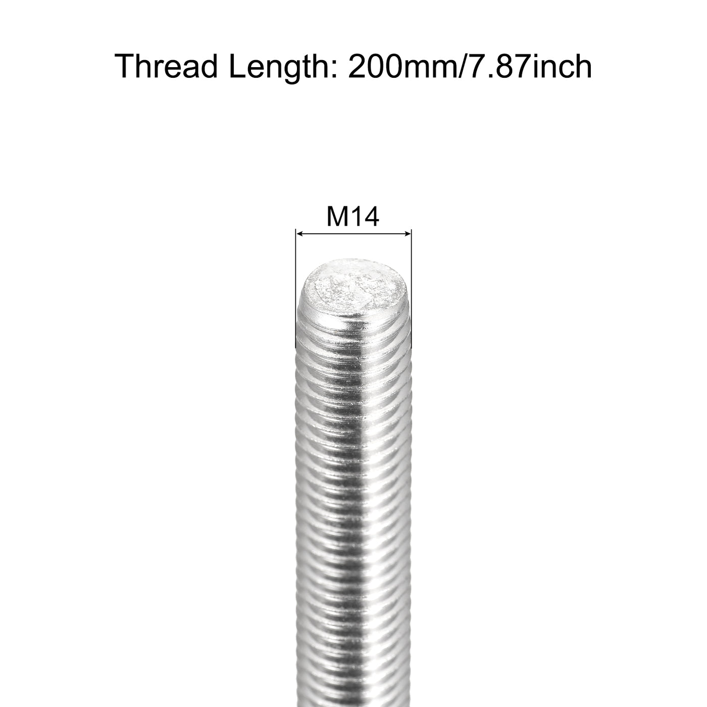 Harfington Vollgewindespindel M14 x 200mm 2mm Gewindesteigung 304 Edelstahl Rechtsgewindespindelstangen 3er-Pack