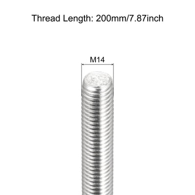 Harfington Fully Threaded Rod M14 x 200mm 2mm Pitch 304 Stainless Steel Right Hand 3pcs