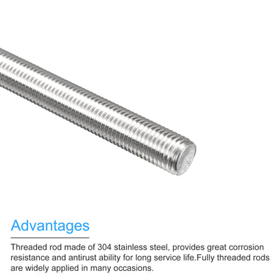 Harfington Fully Threaded Rod M16 x 100mm 2mm Pitch 304 Stainless Steel Right Hand 3pcs