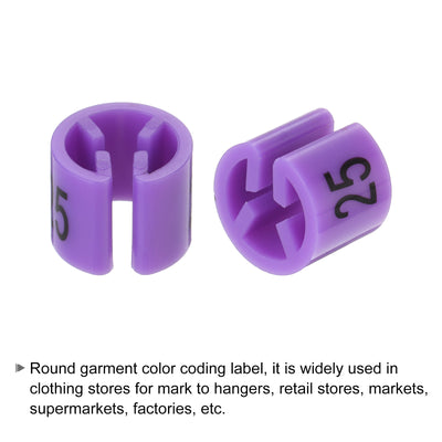 Harfington Clothes Hanger Marker Number 25 Tag Fit 3-5mm Rod Purple for Garment Clothing Color Coding, Pack of 100