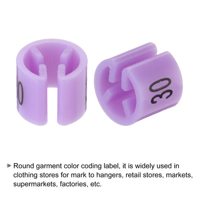 Harfington Clothes Hanger Marker Number 30 Tag Fit 3-5mm Rod Pink Purple for Garment Clothing Color Coding, Pack of 100