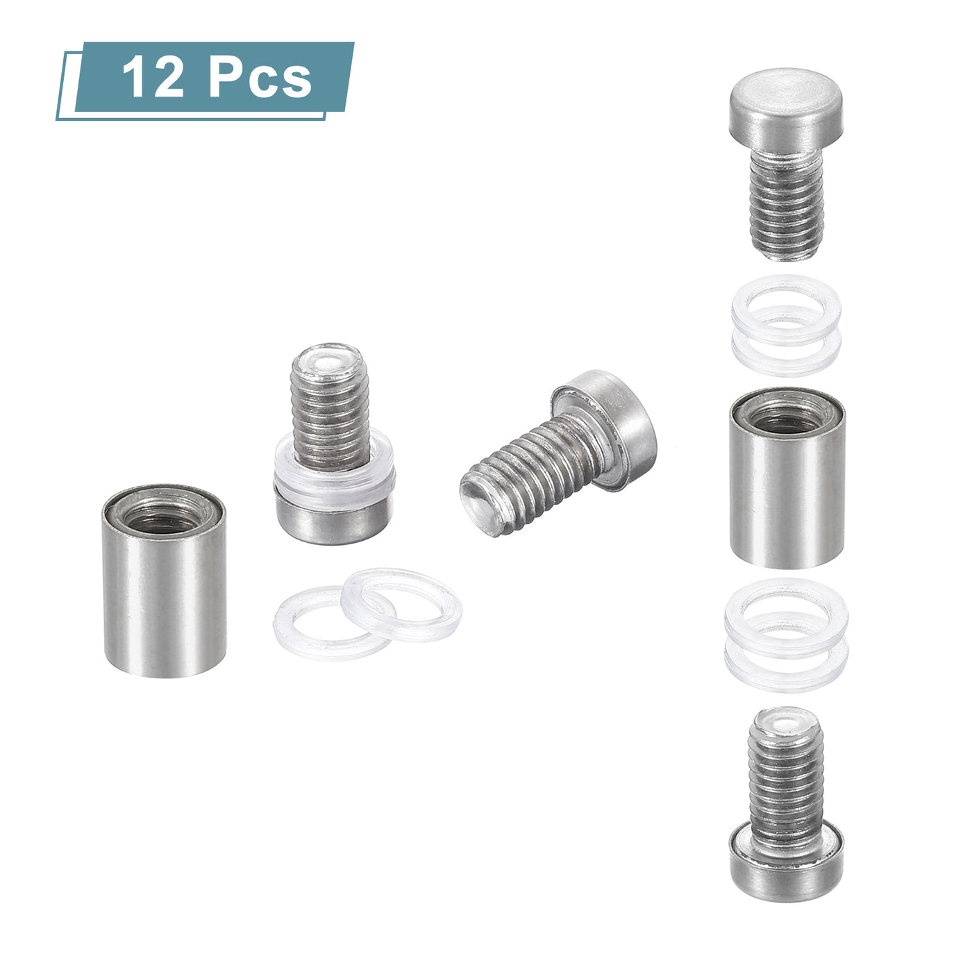 uxcell Uxcell 12Pcs Sign Standoff Screw, 1/2"x1" Stainless Steel Advertising Screw, Silver