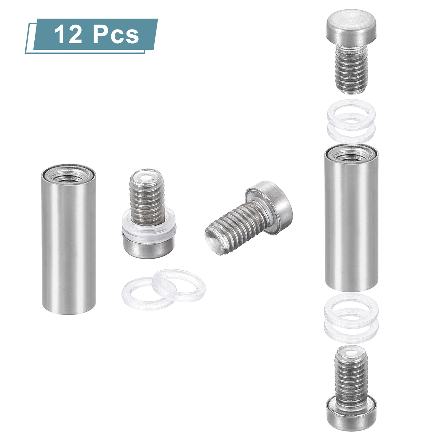 uxcell Uxcell 12Pcs Sign Standoff Screw, 1/2"x1.6" Stainless Steel Advertising Screw, Silver