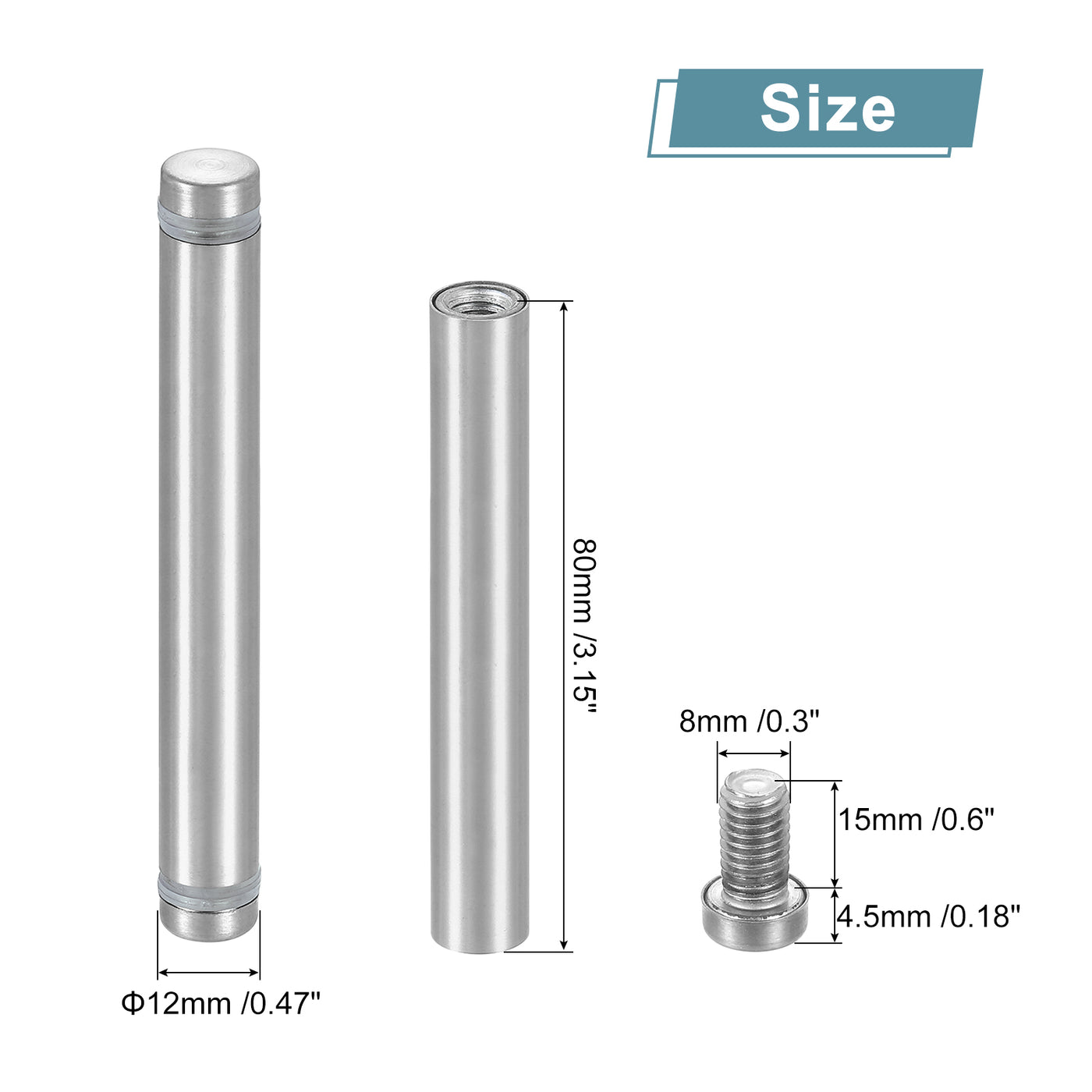 uxcell Uxcell 12Pcs Sign Standoff Screw, 1/2"x3.54" Stainless Steel Advertising Screw, Silver