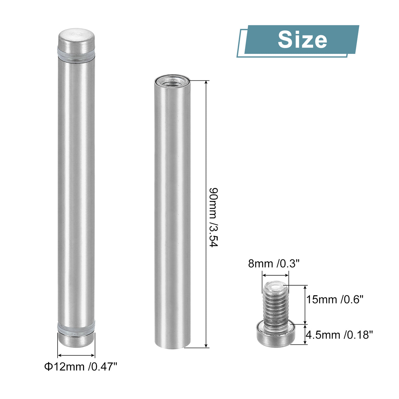 uxcell Uxcell 12Pcs Sign Standoff Screw, 1/2"x4" Stainless Steel Advertising Screw, Silver