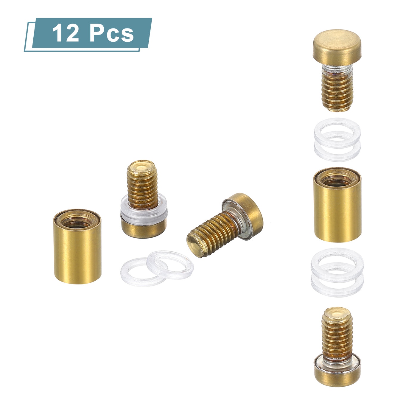 uxcell Uxcell 12Pcs Sign Standoff Screw, 1/2"x1" Stainless Steel Advertising Screw, Gold