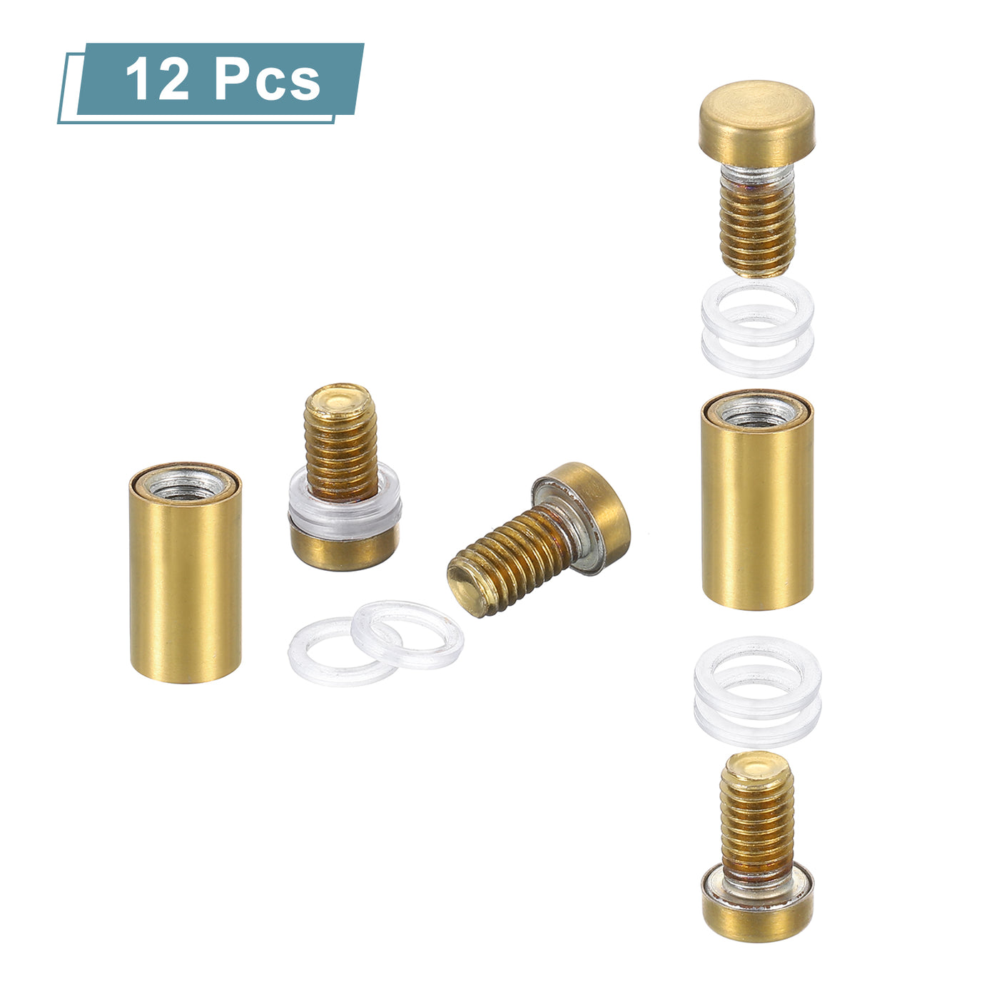 uxcell Uxcell 12Pcs Sign Standoff Screw, 1/2"x1.18" Stainless Steel Advertising Screw, Gold