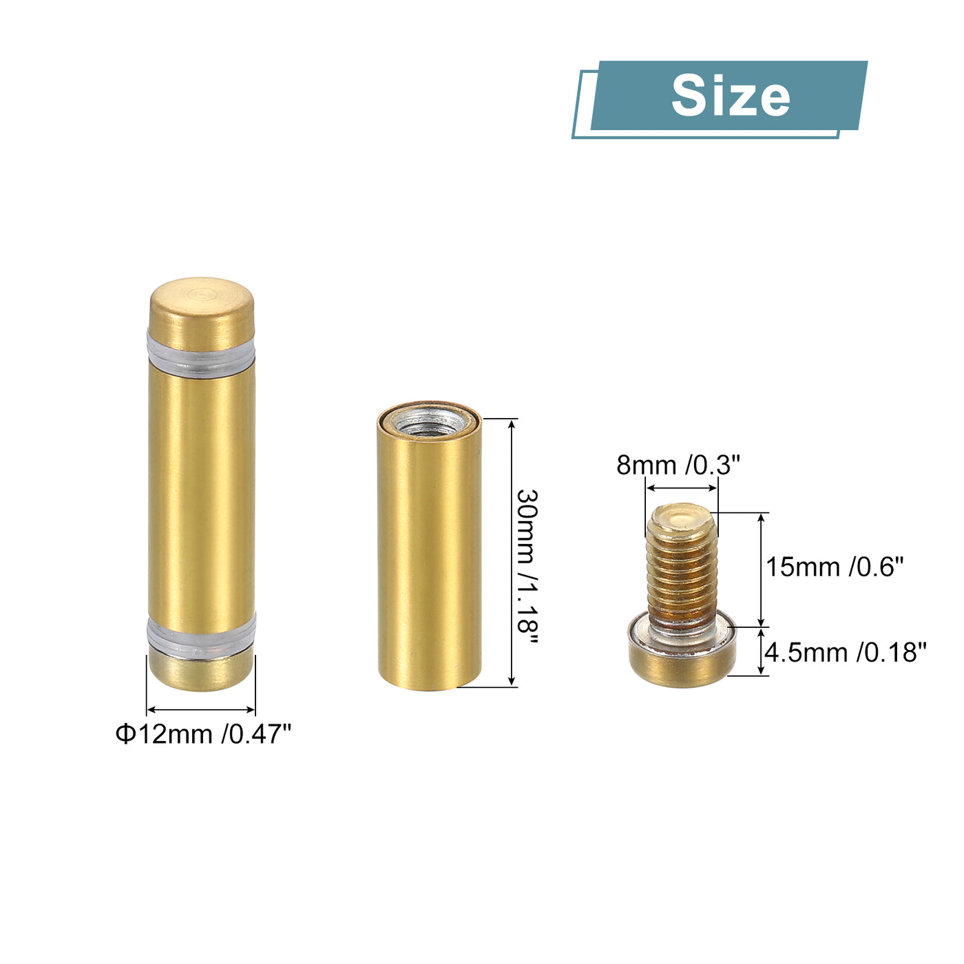 uxcell Uxcell 8Pcs Sign Standoff Screw, 1/2"x1.6" Stainless Steel Advertising Screw, Gold