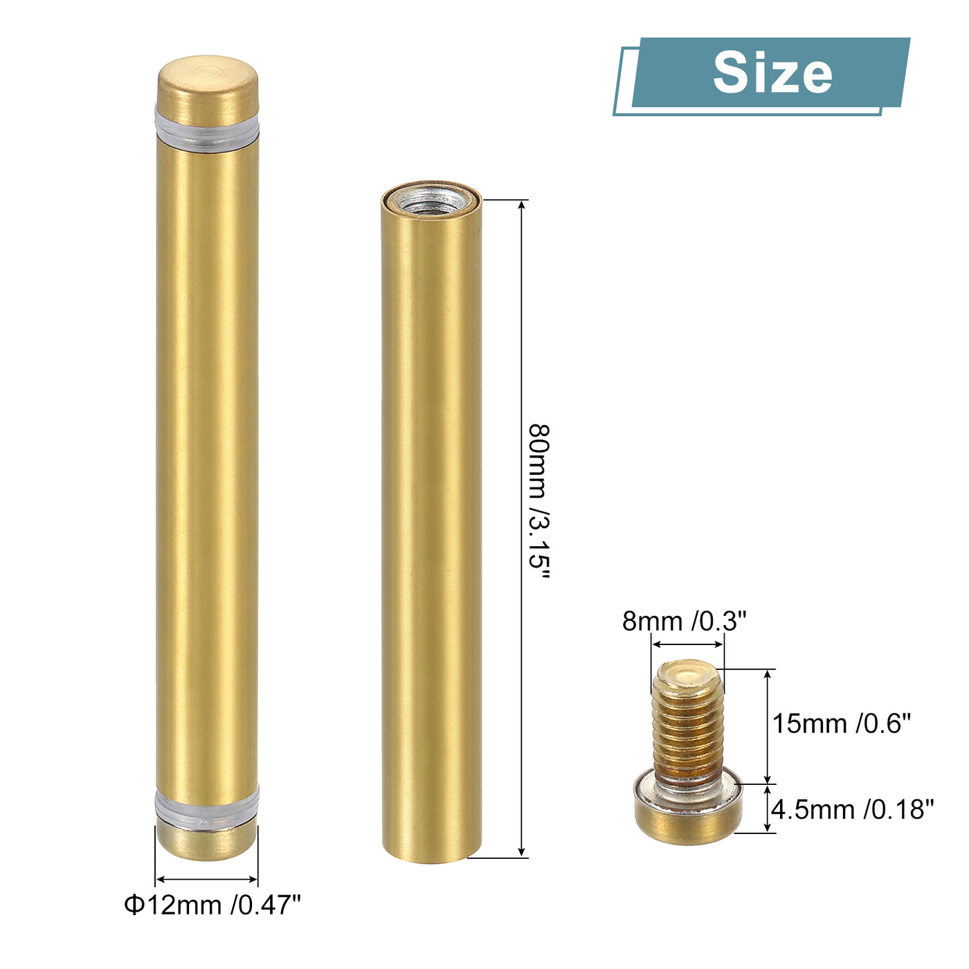 uxcell Uxcell 8Pcs Sign Standoff Screw, 1/2"x3.54" Stainless Steel Advertising Screw, Gold