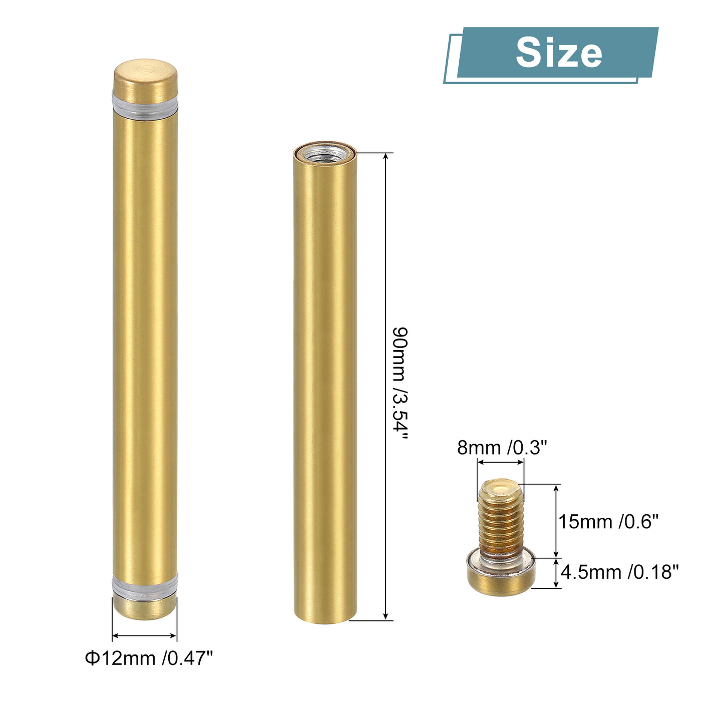 uxcell Uxcell 4Pcs Sign Standoff Screw, 1/2"x4" Stainless Steel Advertising Screw, Gold