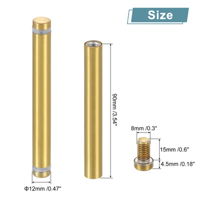 Harfington Uxcell 4Pcs Sign Standoff Screw, 1/2"x4" Stainless Steel Advertising Screw, Gold