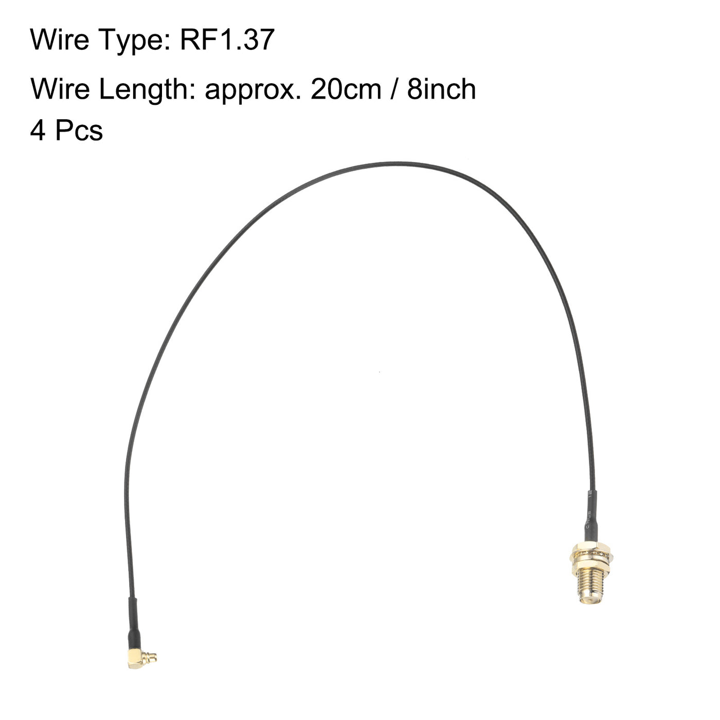 uxcell Uxcell 4Pcs MMCX Male Right Angle to SMA Female Bulkhead Adapter 8inch RF1.37 Cable