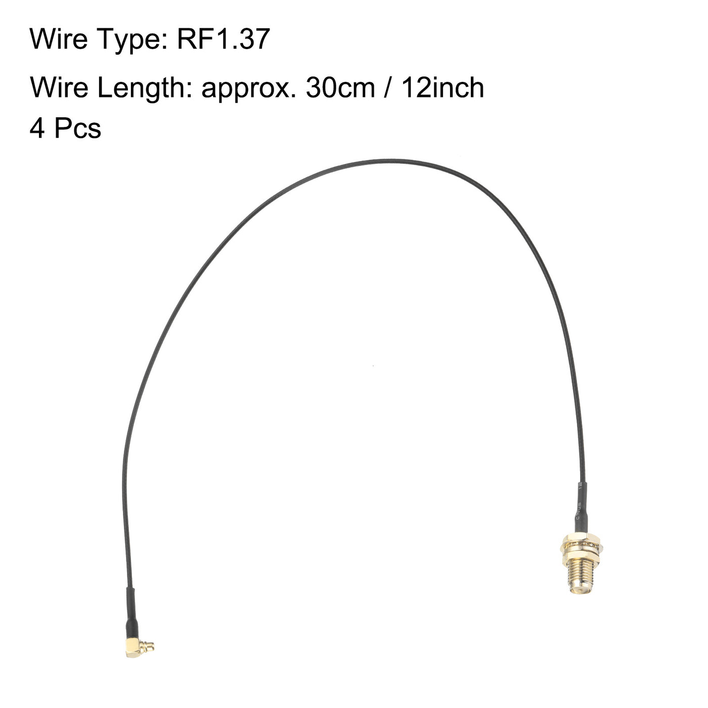 uxcell Uxcell 4Pcs MMCX Male Right Angle to SMA Female Bulkhead Adapter 12inch RF1.37 Cable