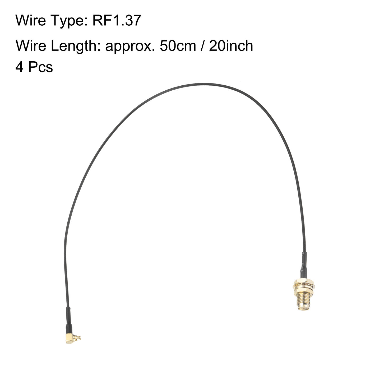 uxcell Uxcell 4Pcs MMCX Male Right Angle to SMA Female Bulkhead Adapter 20inch RF1.37 Cable