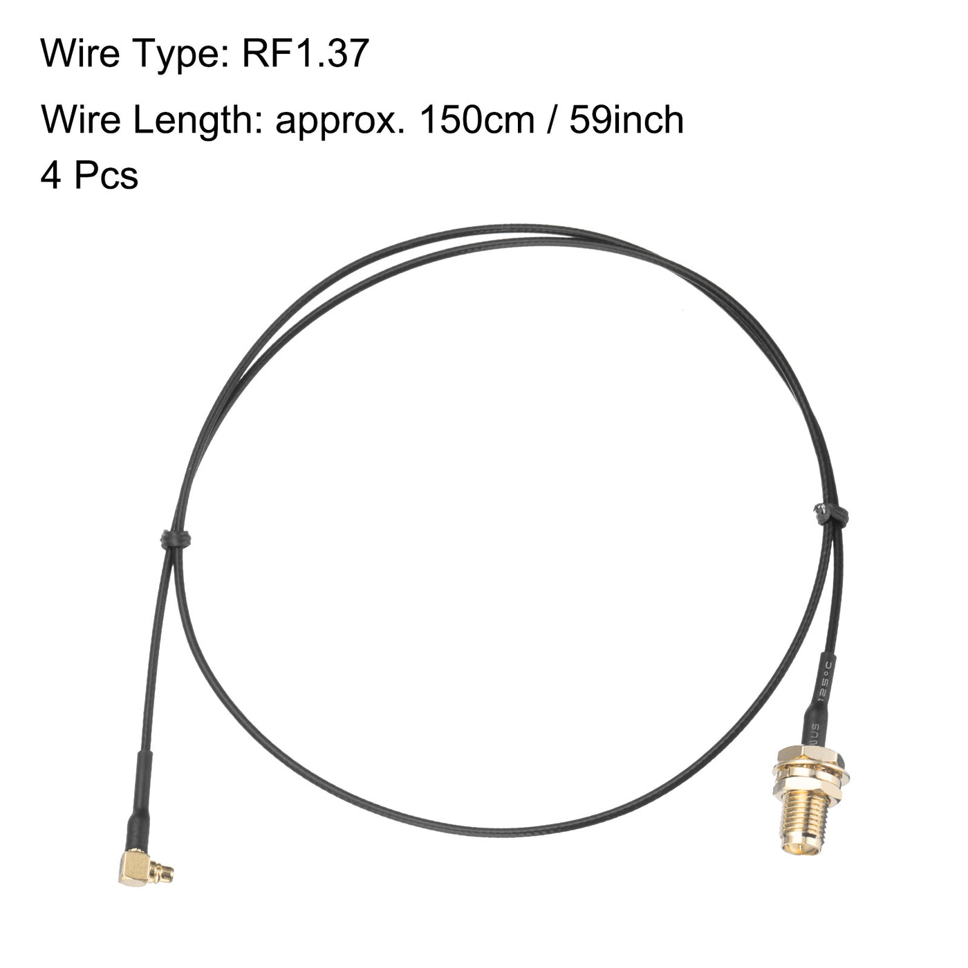 uxcell Uxcell 4Pcs MMCX Male Right Angle to SMA Female Bulkhead Adapter 59inch RF1.37 Cable