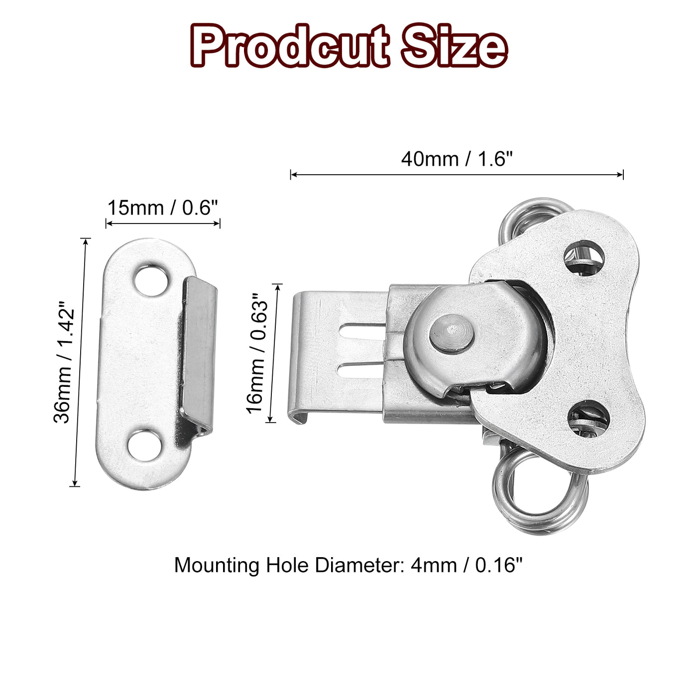 uxcell Uxcell Butterfly Twist Latch, 2.36" Stainless Steel Spring Twist Latch, Silver