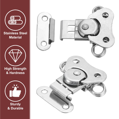 Harfington Uxcell 2Pcs Butterfly Twist Latch, 2.36" Stainless Steel Spring Twist Latch, Silver