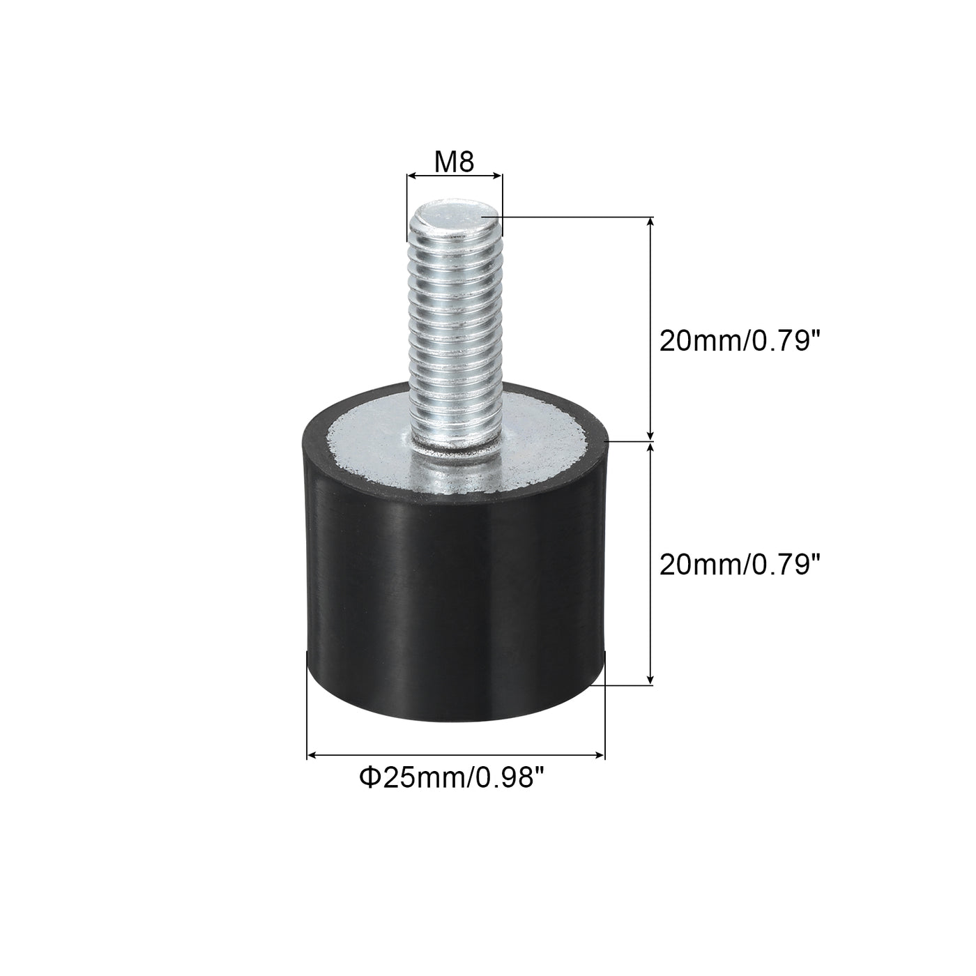 uxcell Uxcell M8 Thread Rubber Mounts, Vibration Isolators, Cylindrical W Studs 25 x 20mm