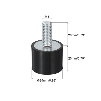 Harfington Uxcell M8 Thread Rubber Mounts, Vibration Isolators, Cylindrical W Studs 25 x 20mm