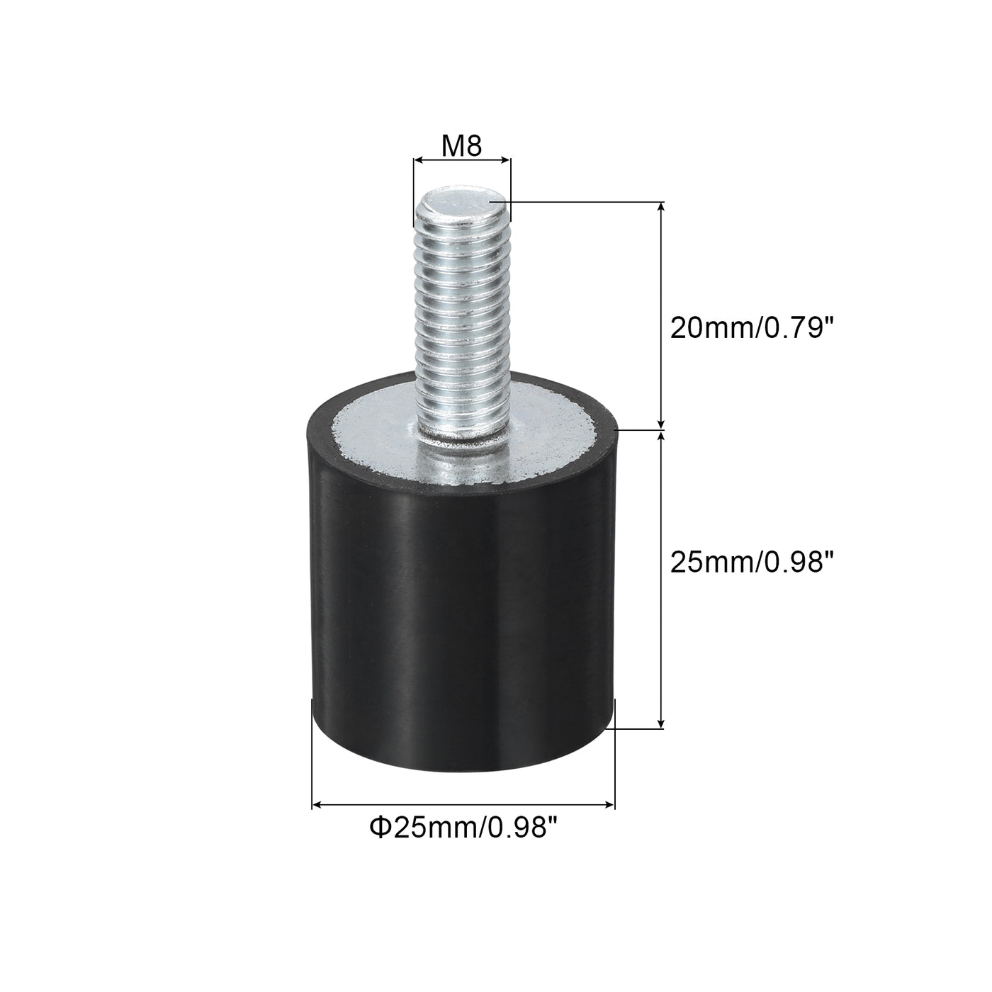 uxcell Uxcell M8 Thread Rubber Mounts, Vibration Isolators, Cylindrical W Studs 25 x 25mm