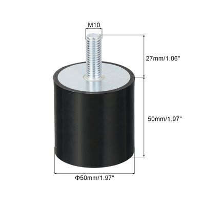 Harfington Uxcell M10 Gewinde Gummilager, Schwingungsisolatoren, Zylindrischer Stoßdämpfer mit Bolzen 50 x 50mm