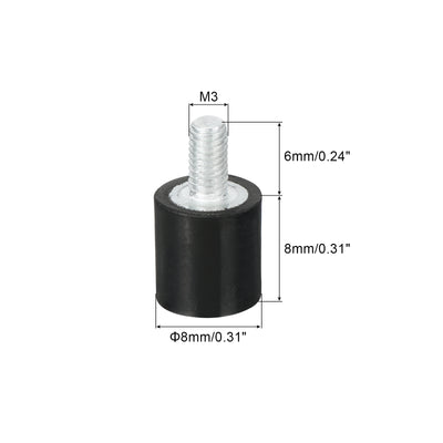 Harfington Uxcell M3 Thread Rubber Mounts, Vibration Isolators, Cylindrical W Studs 8 x 8mm 2pcs