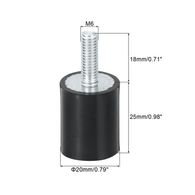 Harfington Uxcell M6 Gewindegummibuchsen, Schwingungsisolatoren, Zylindrischer Stoßdämpfer mit Stiften 20 x 25mm 2 Stück