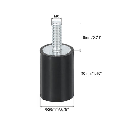 Harfington Uxcell M6 Gewindegummibuchsen, Schwingungsisolatoren, Zylindrischer Stoßdämpfer mit Stiften 20 x 30mm 2 Stück