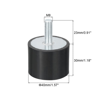 Harfington Uxcell M8 Thread Rubber Mounts, Vibration Isolators, Cylindrical W Studs 40 x 30mm 2pcs