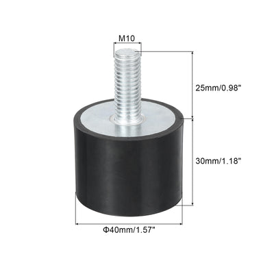 Harfington Uxcell M10 Gewinde Gummibuchsen, Schwingungsisolatoren, Zylindrischer Stoßdämpfer mit Stiften 40 x 30mm 2 Stück