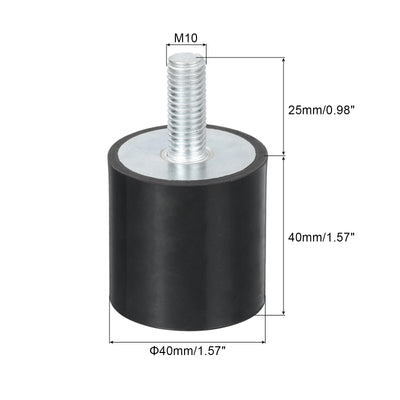 Harfington Uxcell M10 Thread Rubber Mounts, Vibration Isolators, Cylindrical W Stud 40 x 40mm 2pcs