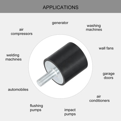 Harfington Uxcell M10 Thread Rubber Mounts, Vibration Isolators, Cylindrical W Stud 40 x 40mm 2pcs