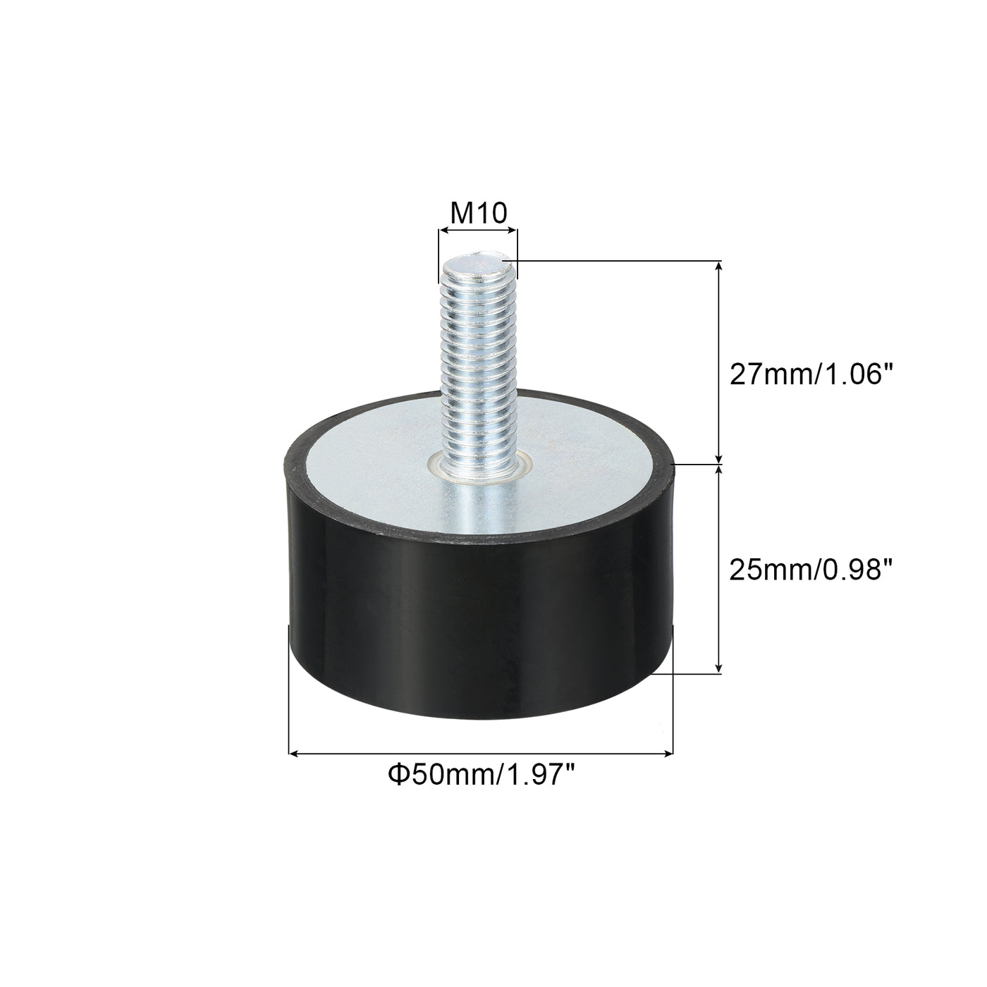 uxcell Uxcell M10 Gewinde Gummibuchsen, Schwingungsisolatoren, Zylindrischer Stoßdämpfer mit Stiften 50 x 25mm 2 Stück