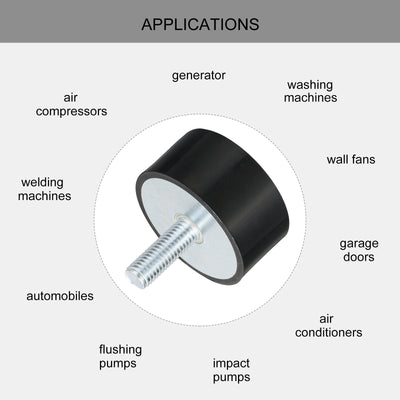 Harfington Uxcell M10 Gewinde Gummibuchsen, Schwingungsisolatoren, Zylindrischer Stoßdämpfer mit Stiften 50 x 25mm 2 Stück