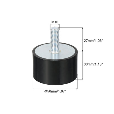 Harfington Uxcell M10 Gewinde Gummibuchsen, Schwingungsisolatoren, Zylindrischer Stoßdämpfer mit Stiften 50 x 30mm 2 Stück