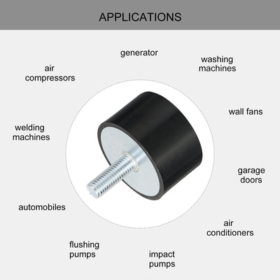 Harfington Uxcell M10 Gewinde Gummibuchsen, Schwingungsisolatoren, Zylindrischer Stoßdämpfer mit Stiften 50 x 30mm 2 Stück