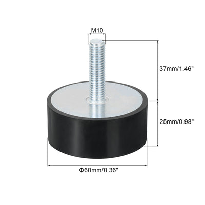 Harfington Uxcell M10 Gewinde Gummibuchsen, Schwingungsisolatoren, Zylindrischer Stoßdämpfer mit Stiften 60 x 25mm 2 Stück