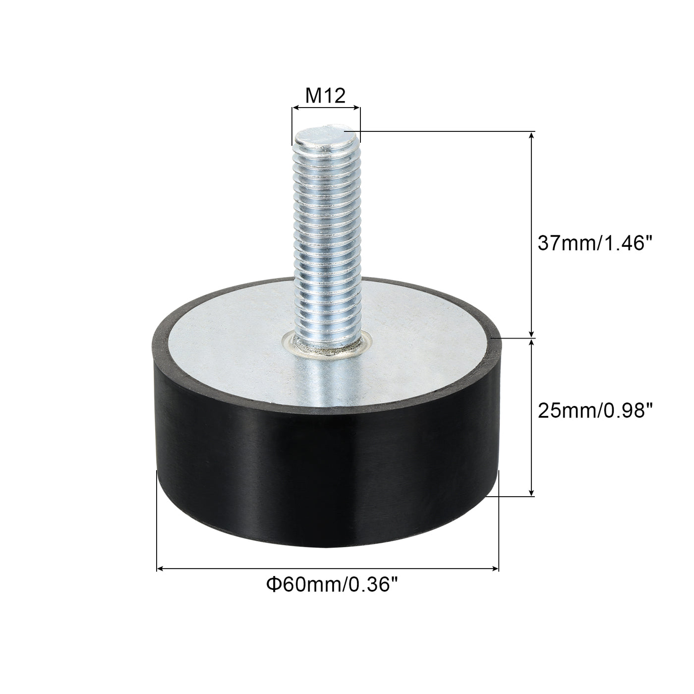 uxcell Uxcell M12 Thread Rubber Mounts, Vibration Isolators, Cylindrical W Stud 60 x 25mm 2pcs