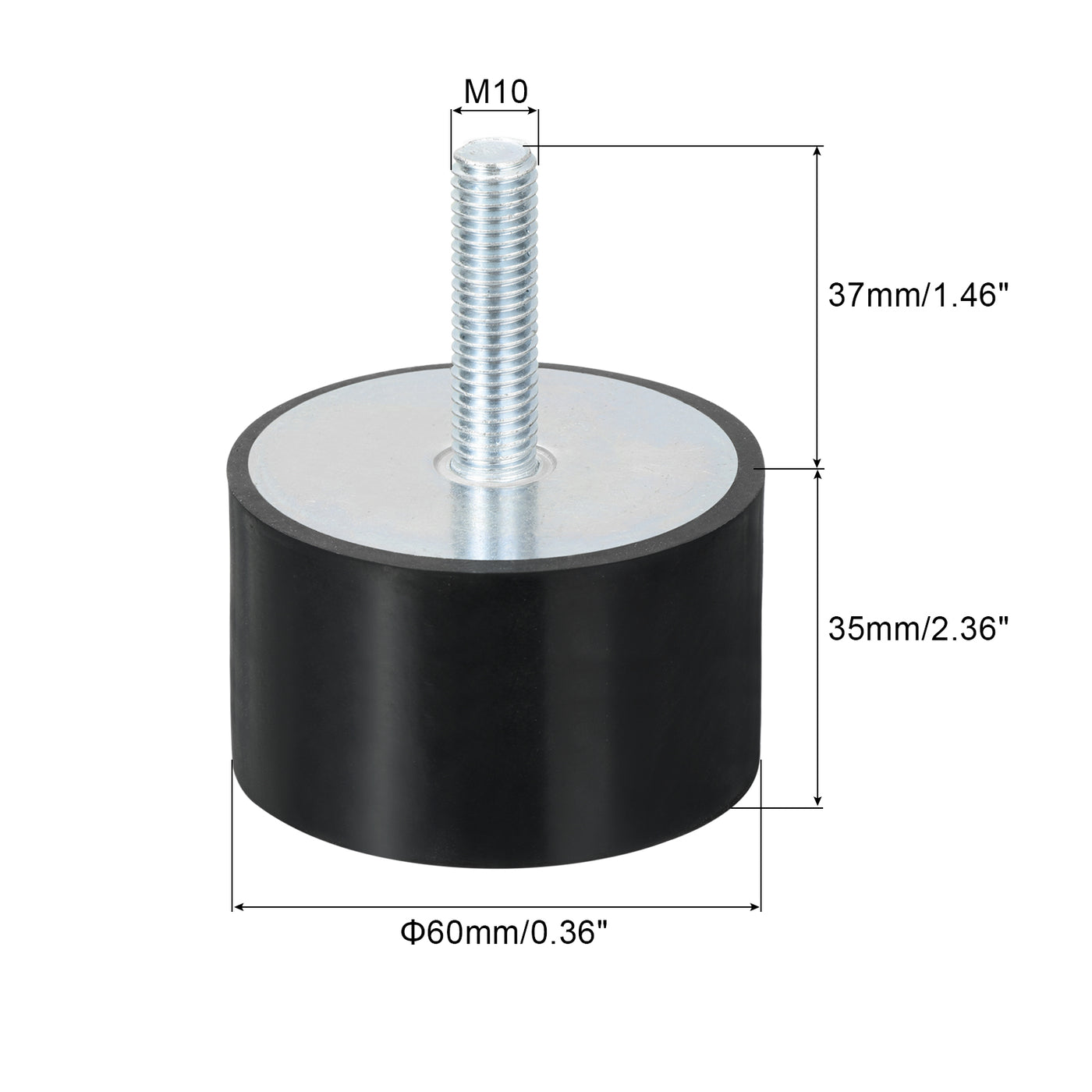 uxcell Uxcell M10 Gewinde Gummibuchsen, Schwingungsisolatoren, Zylindrischer Stoßdämpfer mit Stiften 60 x 35mm 2 Stück