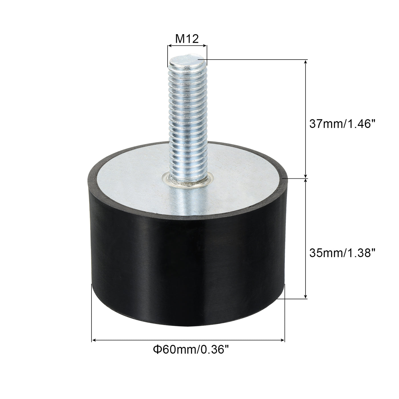 uxcell Uxcell M12 Thread Rubber Mounts, Vibration Isolators, Cylindrical W Stud 60 x 35mm 2pcs