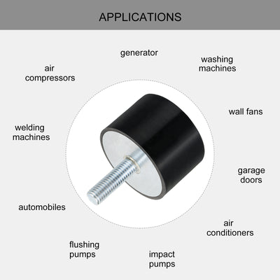 Harfington Uxcell M12 Thread Rubber Mounts, Vibration Isolators, Cylindrical W Studs 60 x 40mm